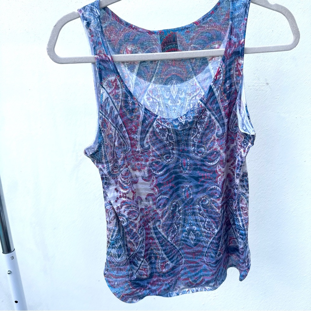 Y2K Barcode Vintage & Red Graphic Tribal Paisley Tank Top S/M